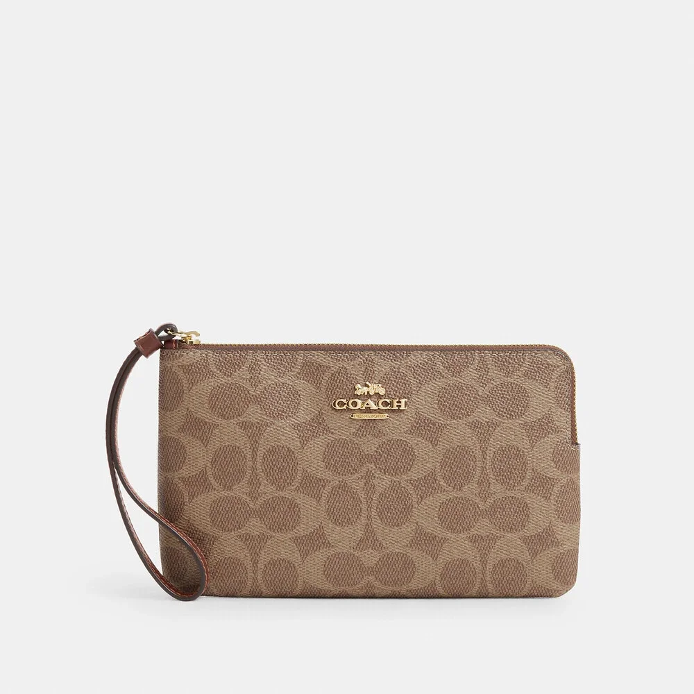 Coach Outlet Large Corner Zip Wristlet In Signature Canvas